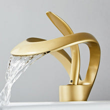 Load image into Gallery viewer, Polished gold curved dual channel spot faucet
