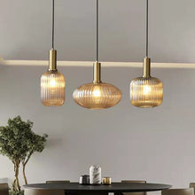 Load image into Gallery viewer, amber glass farmhouse pendant lights
