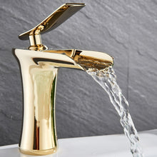 Load image into Gallery viewer, single handle polished gold bathroom faucet
