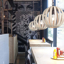 Load image into Gallery viewer, Rustic Hanging Cage Light with Wood Lampshade