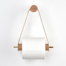Load image into Gallery viewer, Vintage Wood & Leather Toilet Paper Holder