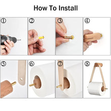 Load image into Gallery viewer, Vintage Wood & Leather Toilet Paper Holder