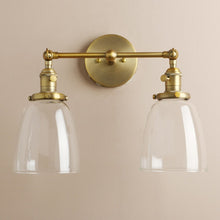 Load image into Gallery viewer, Vintage Brass Glass Lampshade Wall Sconce
