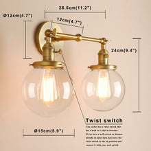 Load image into Gallery viewer, Vintage Two-Bulb Wall Sconce Dimensions