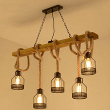 Load image into Gallery viewer, Reuben - Rustic Wood Beam and Rope Chandelier