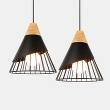 Charger l'image dans la galerie, Iron Cage Pendant Lights in Black metal and wood finishes