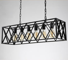 Charger l'image dans la galerie, Industrial Horizontal Chandelier in Black Metal, 6 Bulbs