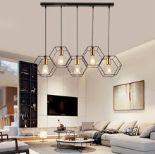 Load image into Gallery viewer, Black minimal geometric 5 bulb chandelier