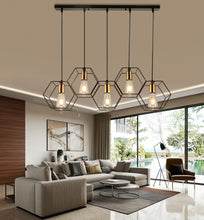 Load image into Gallery viewer, Large Geometric metal frame hexagon chandelier with Five Bulbs Industrial style
