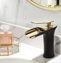 Load image into Gallery viewer, Black and Gold Waterfall Bathroom Faucet