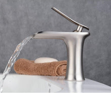 Load image into Gallery viewer, Modern Brushed Nickel waterfall bathroom faucet