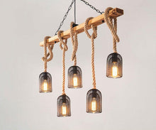 Load image into Gallery viewer, Reuben - Rustic Wood Beam and Rope Chandelier