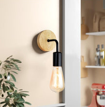 Load image into Gallery viewer, Industrial Style Wood, Black Metal, Edison Bulb Wall Sconce