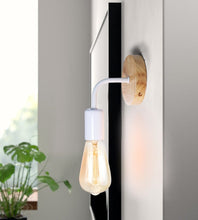 Load image into Gallery viewer, Wood and White Metal Wall Sconce with Edison Bulb