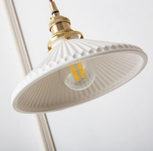 Load image into Gallery viewer, Vintage Brass and White Ceramic Pendant Light
