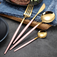 Load image into Gallery viewer, gold and pink luxury flatware dining set