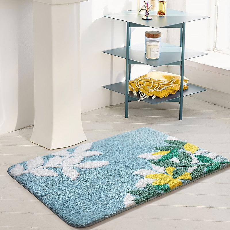 Daisy Bathroom Rug Mat White Flower Bath Rug Bath Mat Non Slip Mat Blue  40x60cm