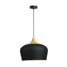 Load image into Gallery viewer, Black Metal and Wood Hanging Scandinavian Design Ceiling Mount Dome Pendant

