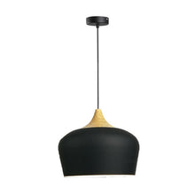 Load image into Gallery viewer, Black Metal and Wood Hanging Scandinavian Design Ceiling Mount Dome Pendant