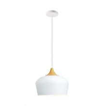 Load image into Gallery viewer, White Dome Hanging Pendant Light, Wood Accents, Scandinavian design