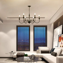 Charger l'image dans la galerie, Black Rustic Chandelier with six arms, flame bulbs