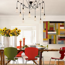 Load image into Gallery viewer, Spider Chandelier in black finish, clear glass globes, 10 bulbs