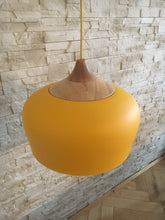 Load image into Gallery viewer, Yellow Dome Pendant Lighting with Wood Accent, Scandinavian Design