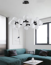 Load image into Gallery viewer, Matte Black Chandelier with Frosted White Glass Lamp shades