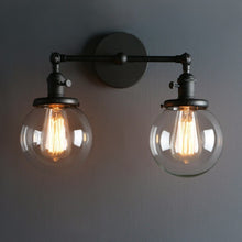 Load image into Gallery viewer, Black Vintage Two-Bulb Wall Sconce