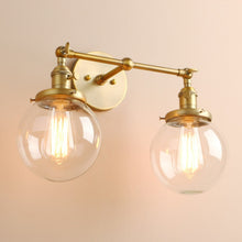 Load image into Gallery viewer, Rustic Brass Two-Bulb Wall Lamp
