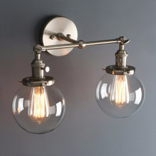 Load image into Gallery viewer, Silver Vintage Two-Bulb Wall Sconce