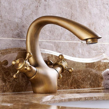 Load image into Gallery viewer, Vintage two handle Antique brass bathroom faucet