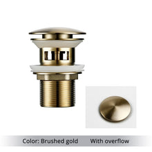 Load image into Gallery viewer, Brushed Gold Polished Brass Bathroom Sink Drains with overflow