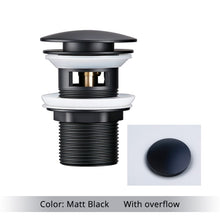Load image into Gallery viewer, Matte Black Polished Brass Bathroom Sink Drains with overflow