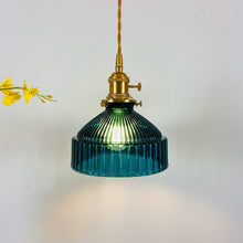 Load image into Gallery viewer, Blue vintage textured glass pendant light