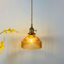 Load image into Gallery viewer, Amber vintage glass pendant light