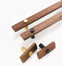 Load image into Gallery viewer, Walnut Wood Brass Cabinet Handles