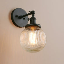 Load image into Gallery viewer, Black glass globe textured glass wall sconce