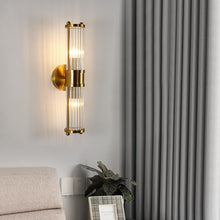 Load image into Gallery viewer, Two-bulb polished brass wall sconce
