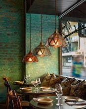 Load image into Gallery viewer, Blue, Amber, and Clear Vintage Stained Glass Pendant Lights