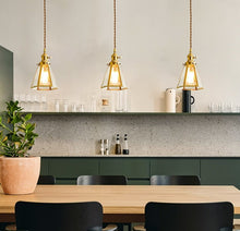 Load image into Gallery viewer, Glass and copper pendant light fixture