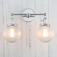 Load image into Gallery viewer, Chrome Textured Glass Two-Bulb Wall Sconce