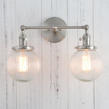 Load image into Gallery viewer, Brushed Nickel Textured Glass Two-Bulb Wall Sconce