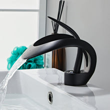 Load image into Gallery viewer, Black curved single handle bathroom basin faucet
