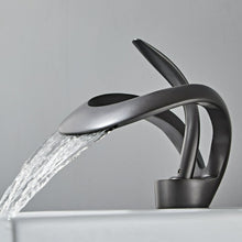 Load image into Gallery viewer, Curved single handle dark gray bathroom basin faucet