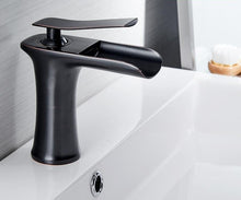 Load image into Gallery viewer, Bronze finish waterfall one handle bathroom faucet