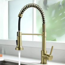 Load image into Gallery viewer, brushed gold modern pull out retractable kitchen faucet
