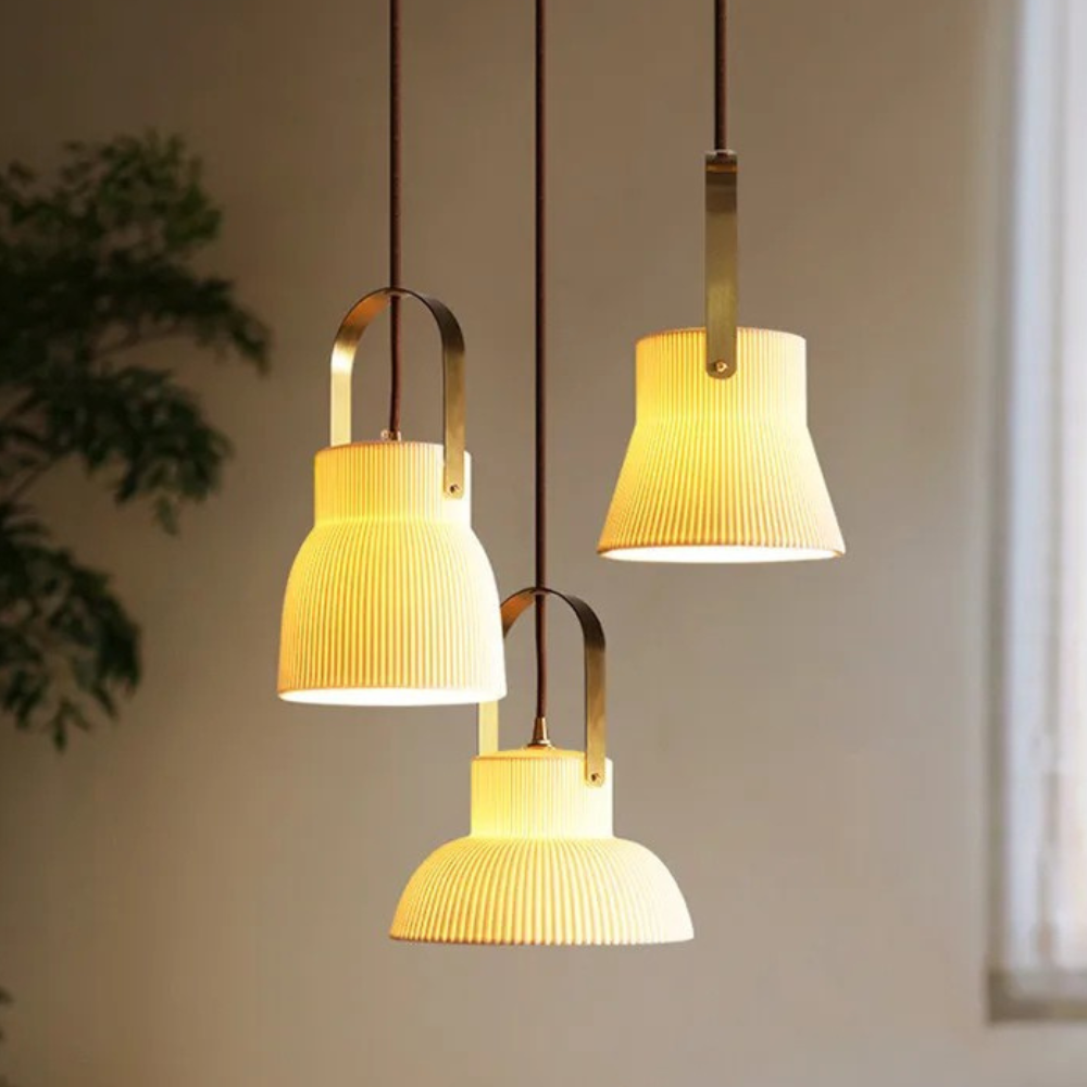 Japandi Style Ribbed Ceramic Pendant Lights