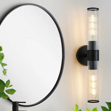 Load image into Gallery viewer, black two-bulb wall sconce for powder room

