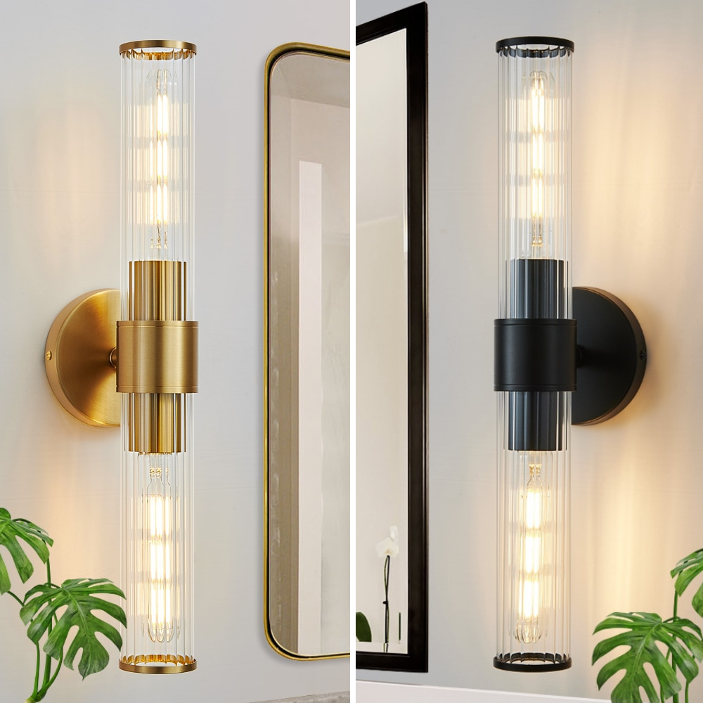 Fluted glass two-bulb wall sconces